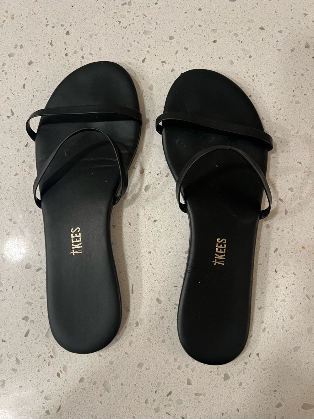 TKEES Black Double-Strap Slide Sandals